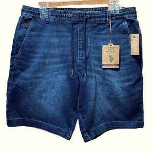 NWT U.S.Polo Assn. Dark Blue Wash Women’s  Stretch Jogger Denim Shorts Size M